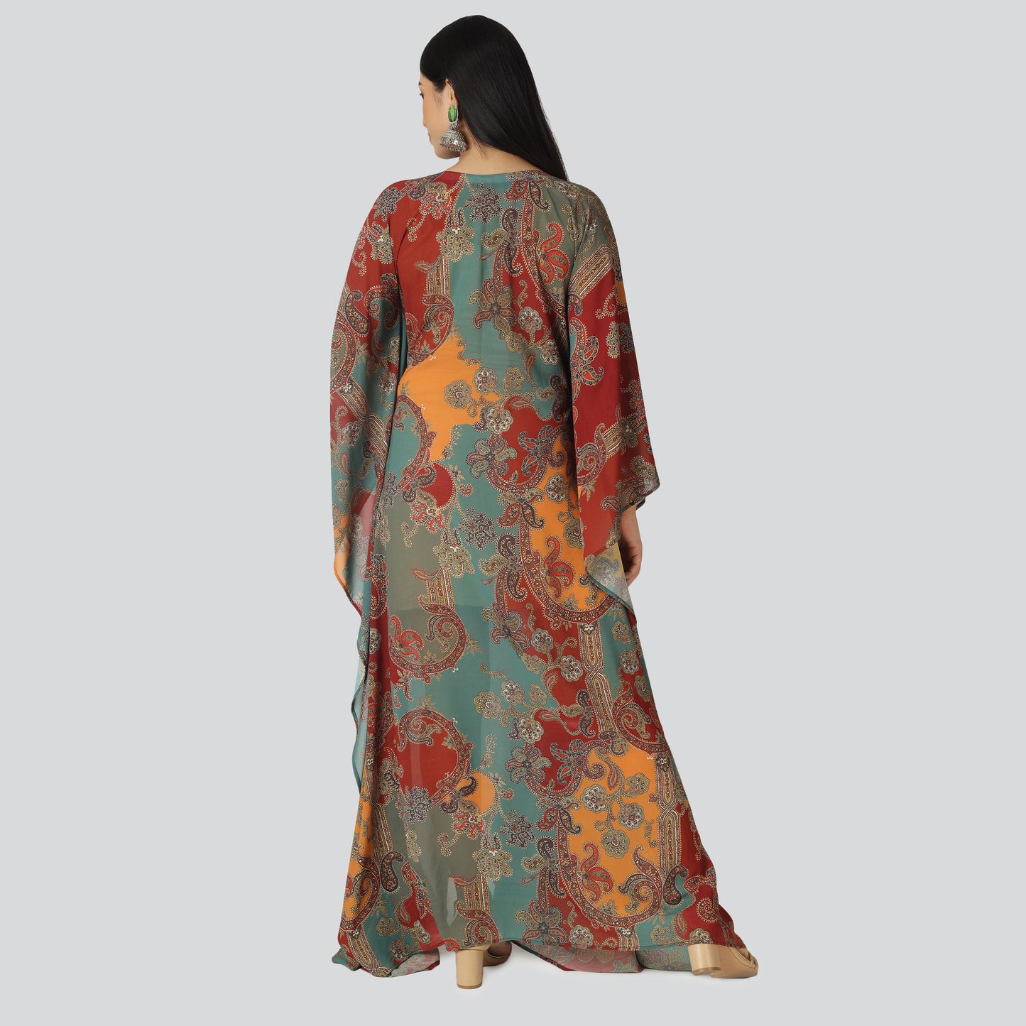 Printed long suit wearing lady