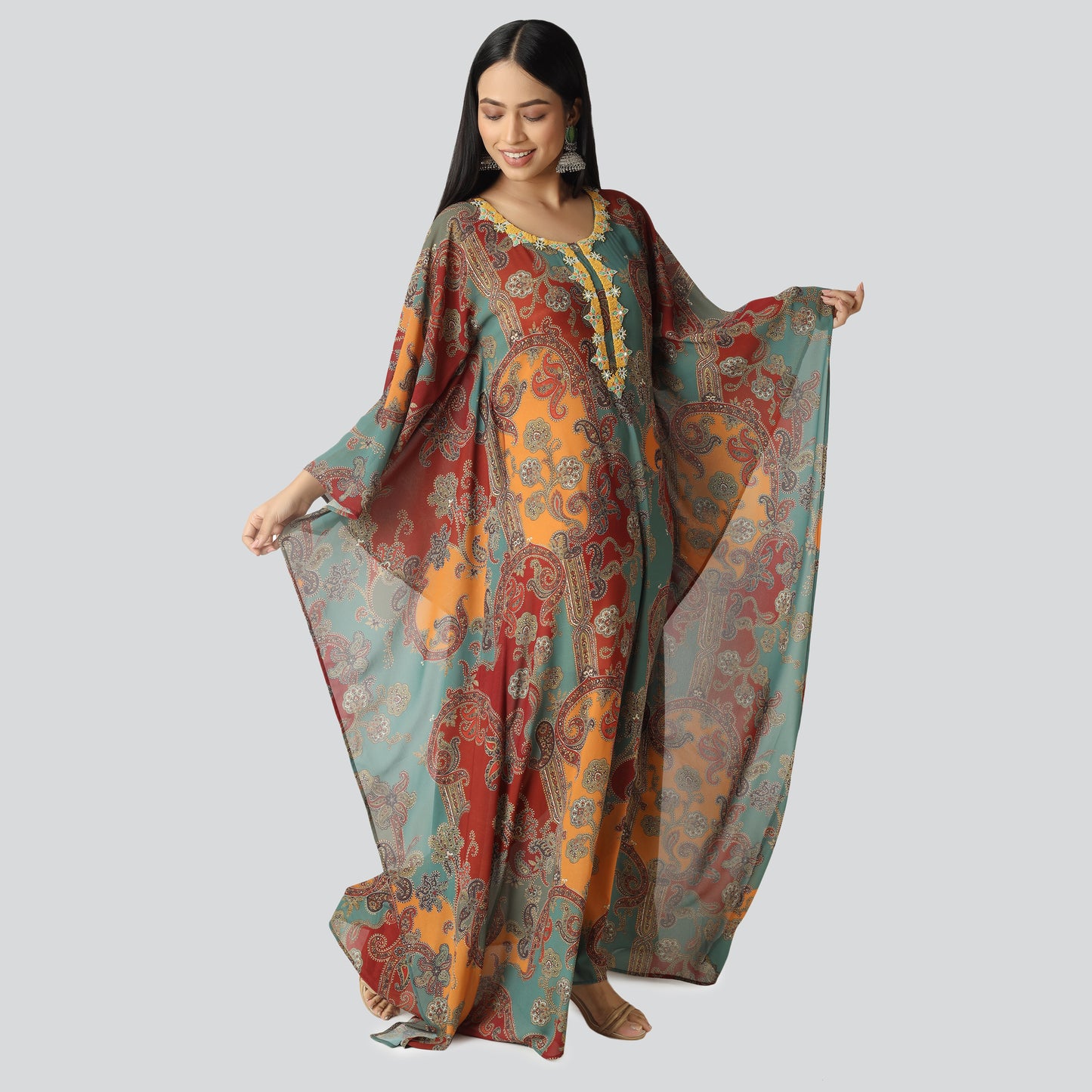 Indian lady wearing printed Indo Western dress