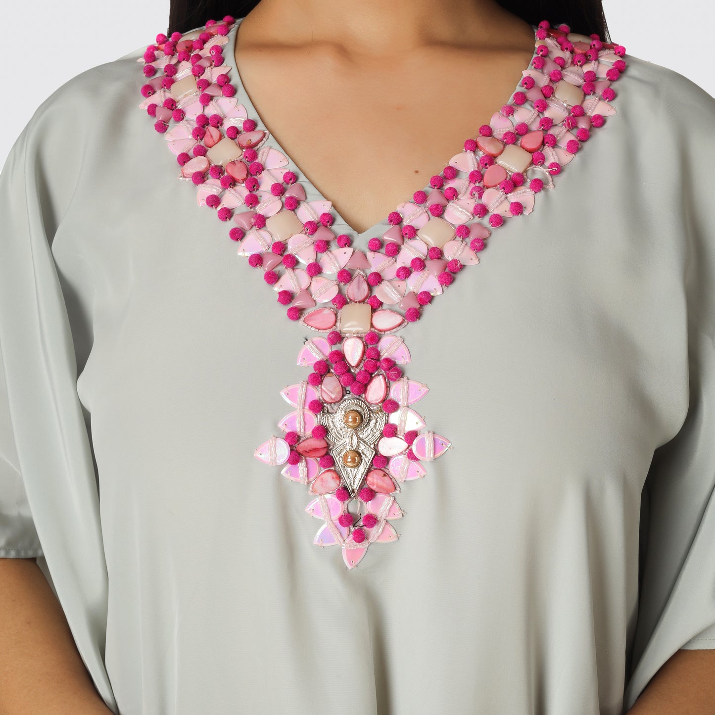 v neck kaftan close look
