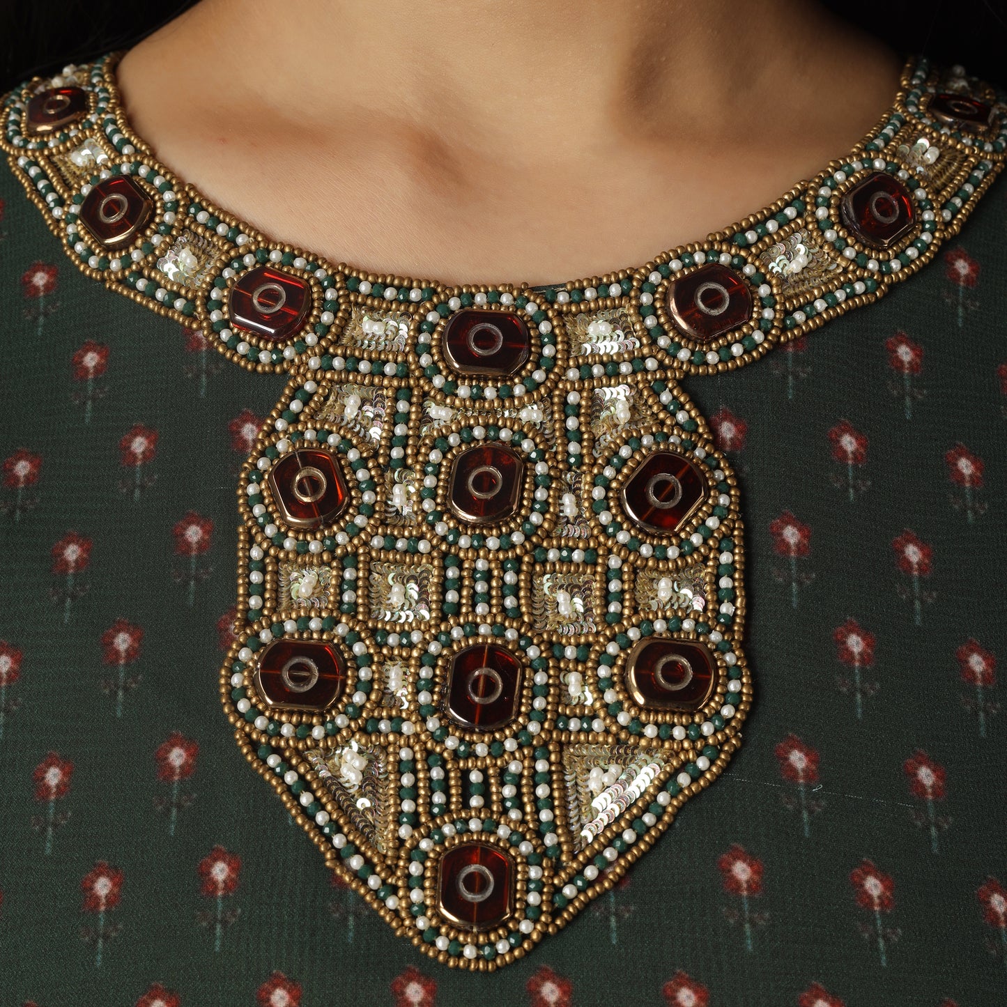 Printed Kaftan with Embroidered Neckline