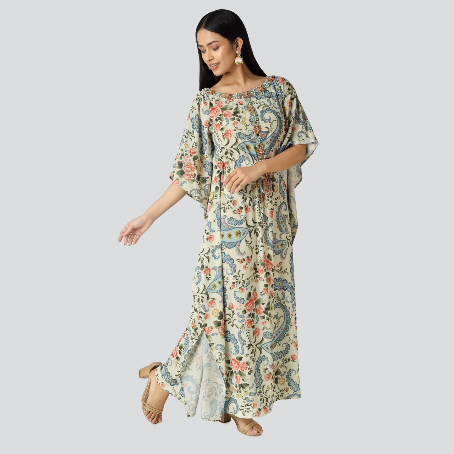 Comfortable printed clothes wearing girl