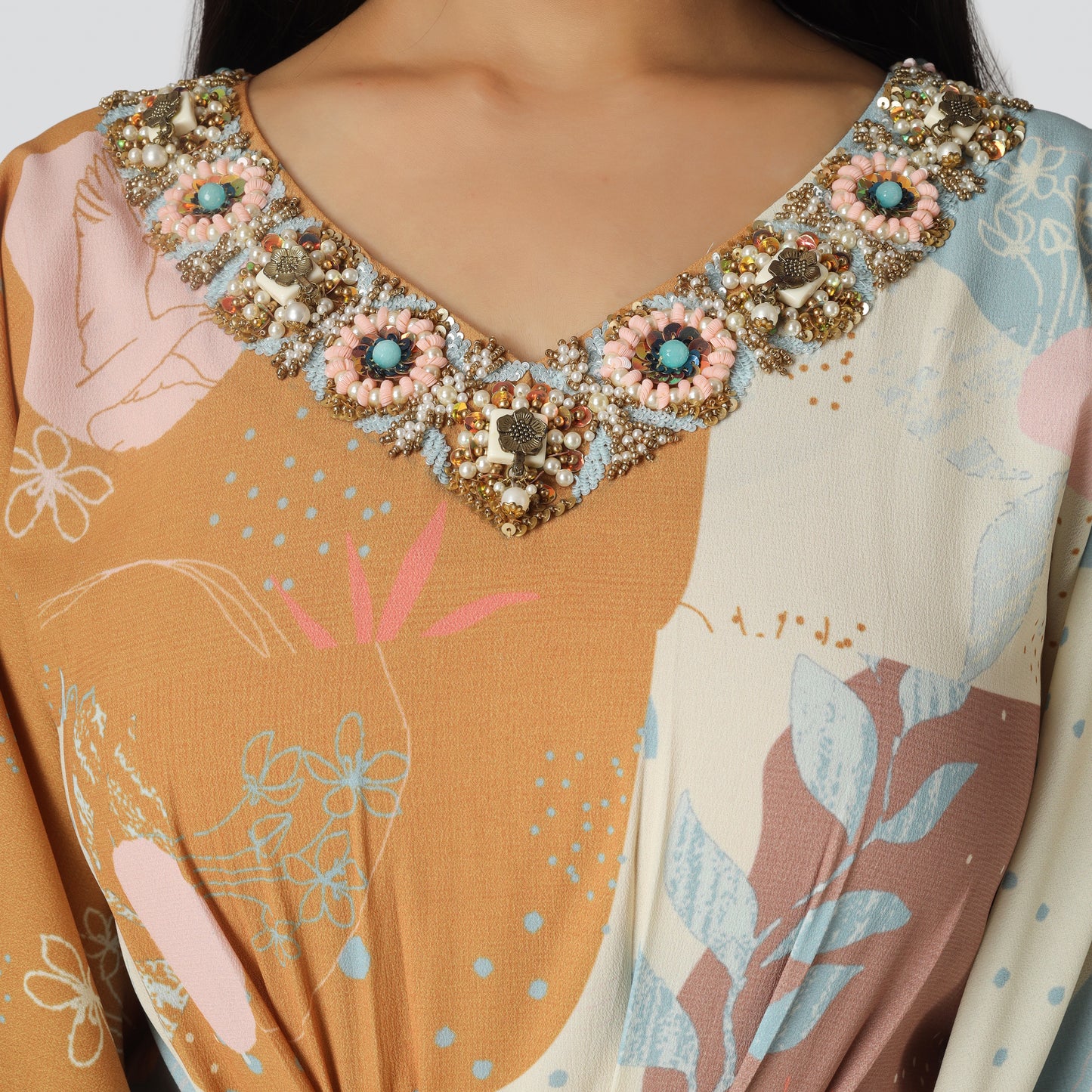 v shape dress close look