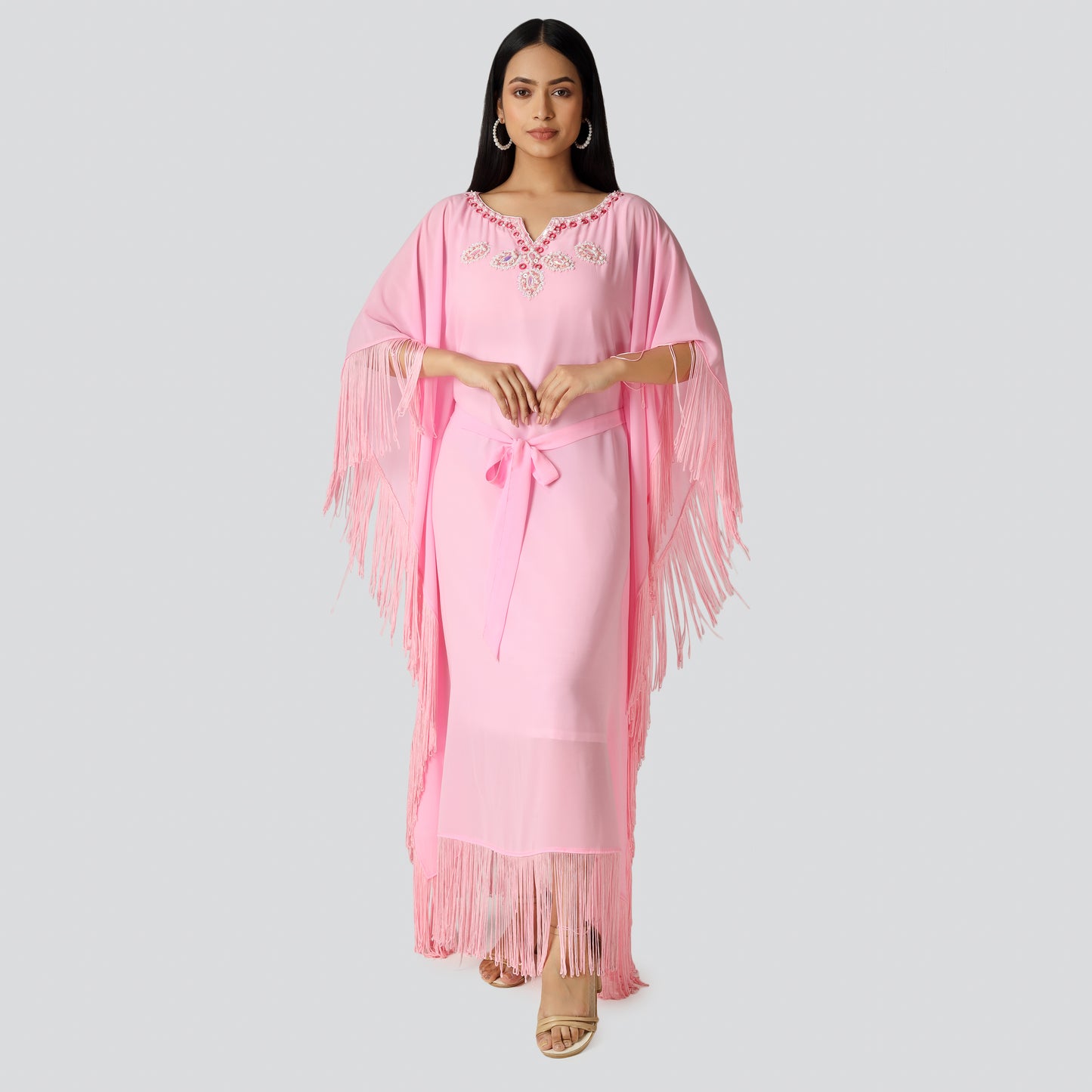 A girl in light pink dress