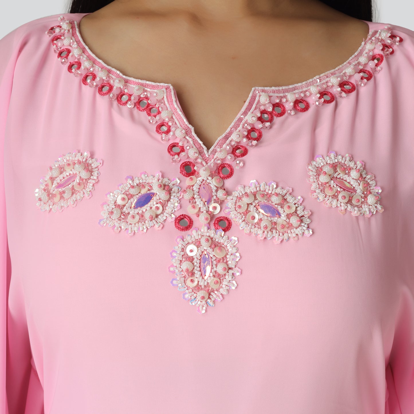 V shape girls pink color dress