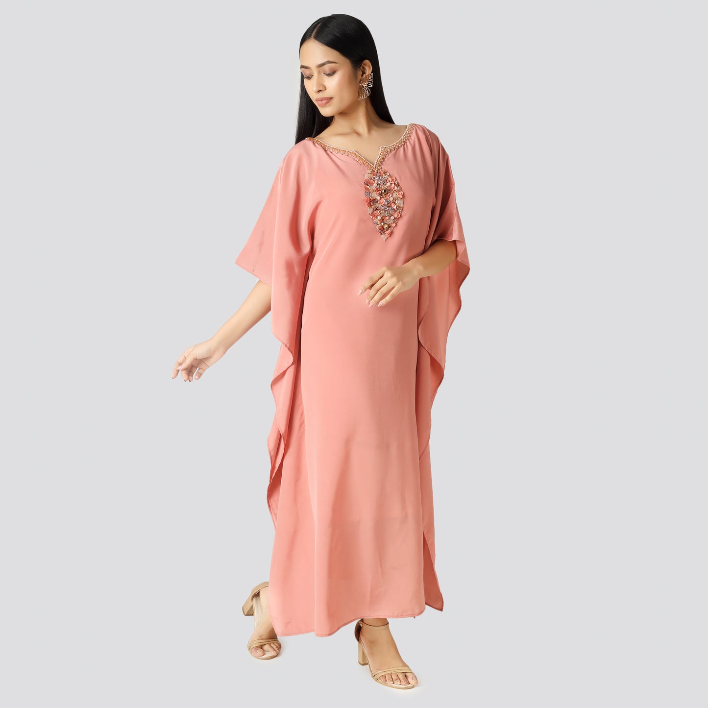 Stylish lady in pink dress
