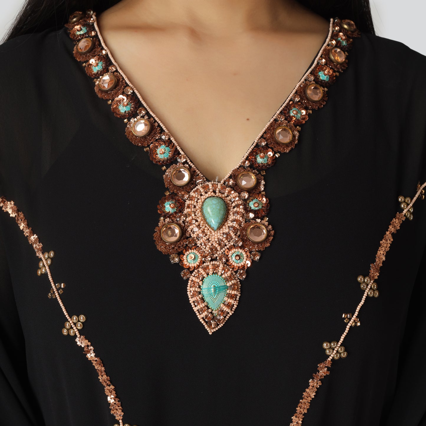 V shape black color kurti close look