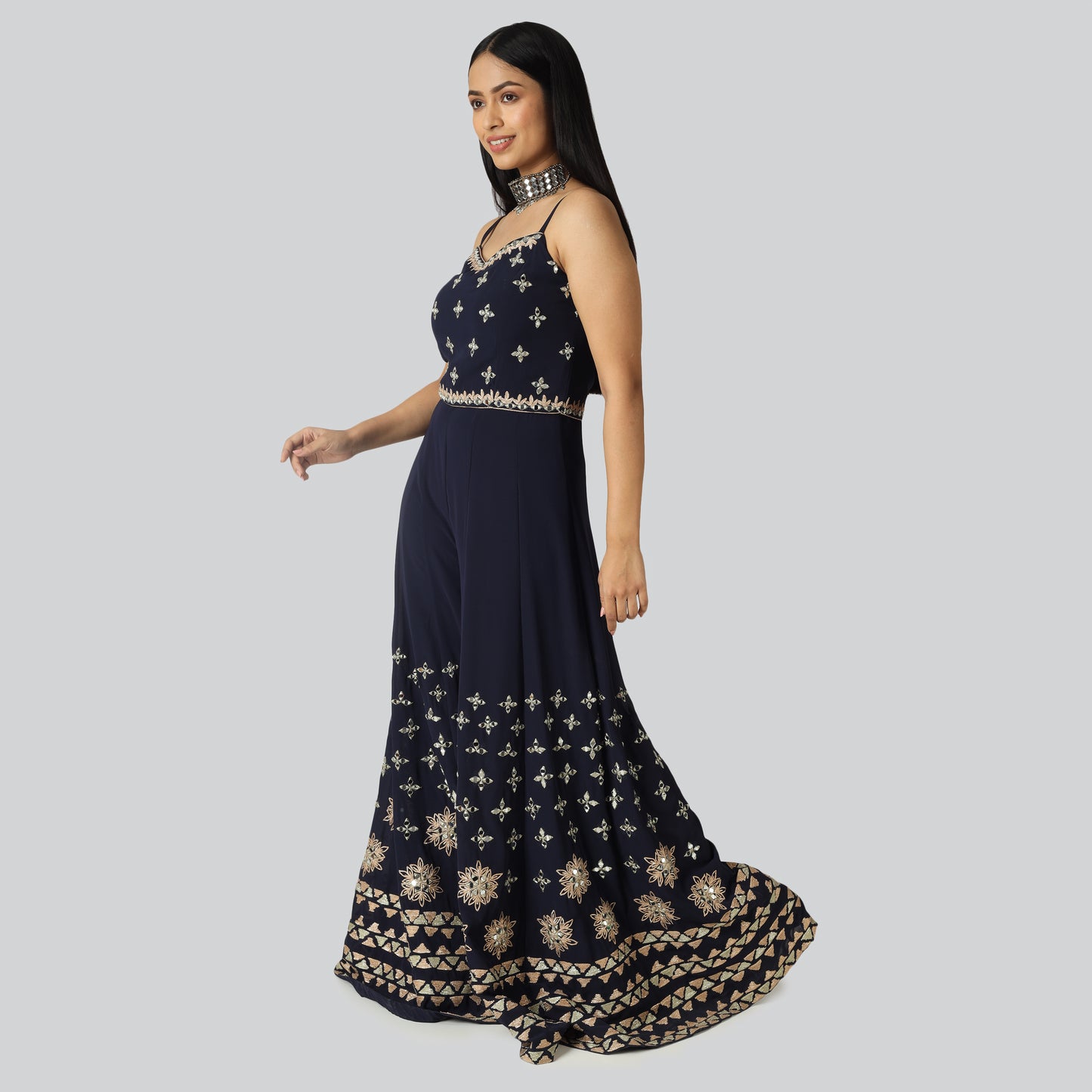 Lady in dark navy blue suit