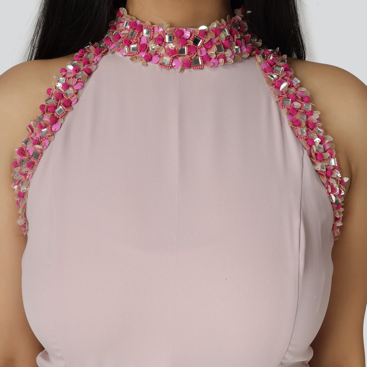 Mauve jumpsuit close look