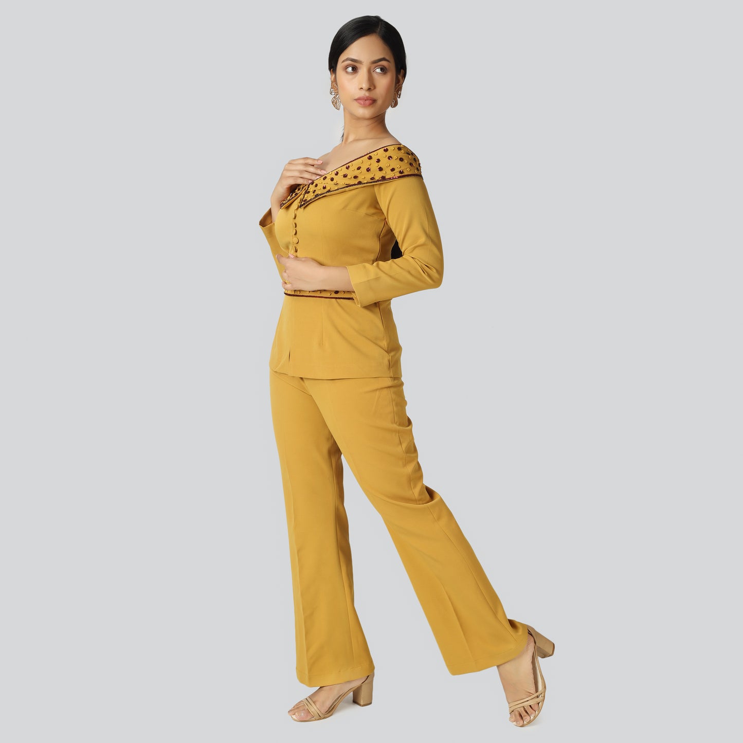 Beautiful girl in yellow clothes