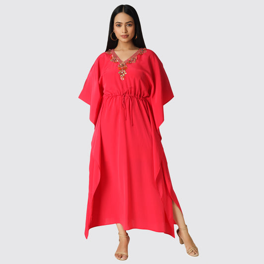 Woman wearing red color dress