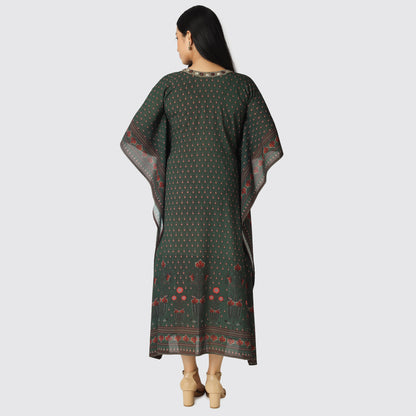 Printed Kaftan with Embroidered Neckline