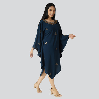 Smiling woman wearing navy blue clothes