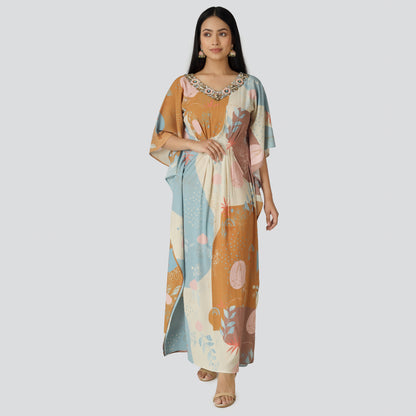 Lady in abstract printed kaftan