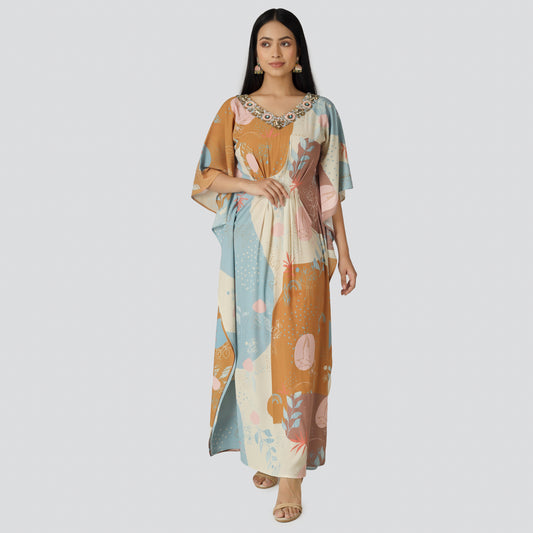 Lady in abstract printed kaftan