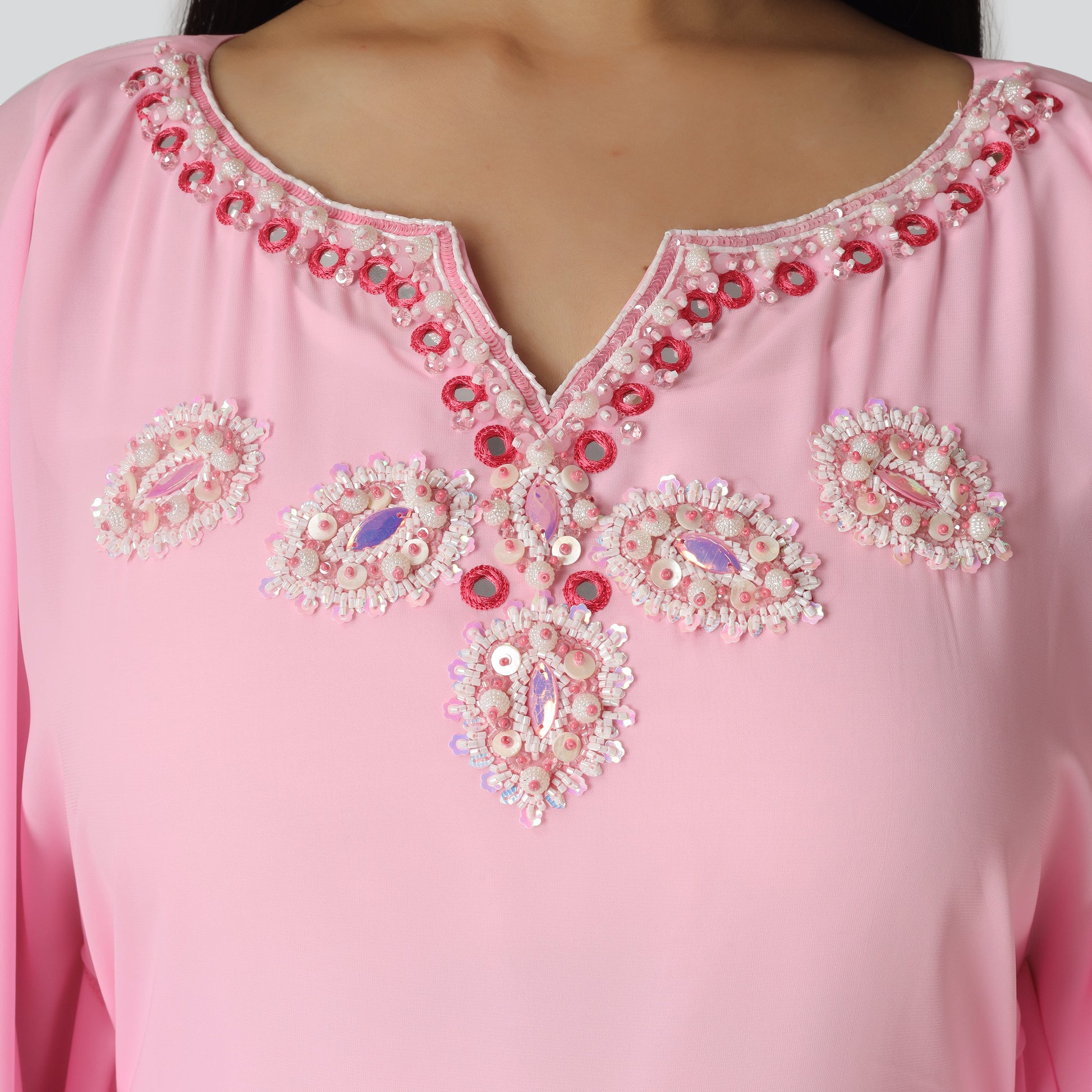 V shape girls pink color dress 