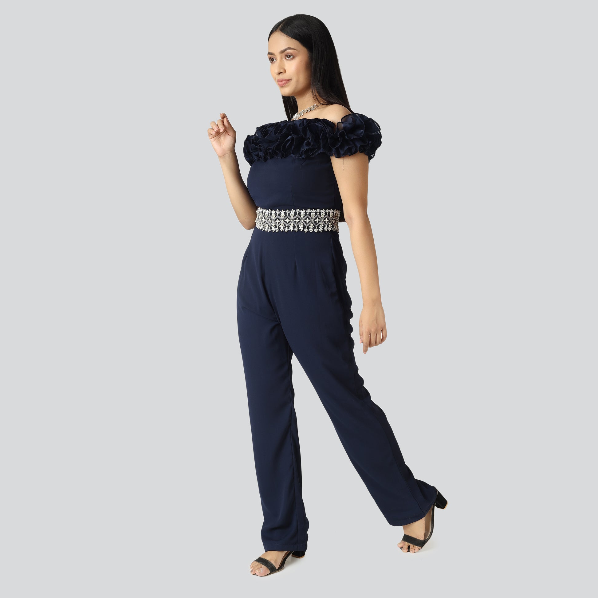 Asian girl in navy blue top pant 