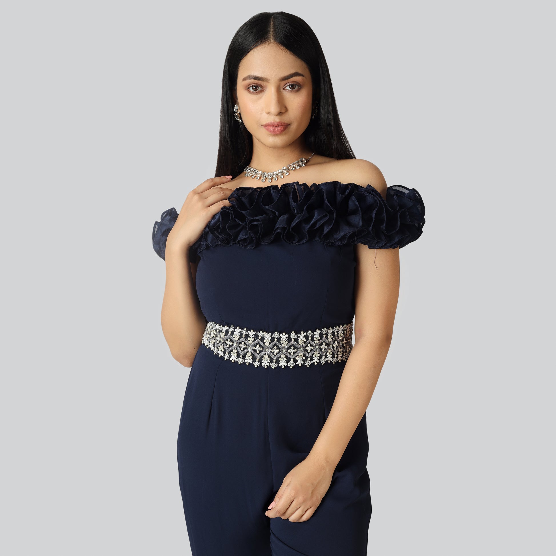 A girl in stylish Indo Western clothes