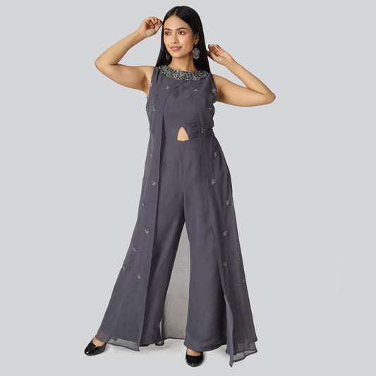 Grey jumpsuit wearing lady