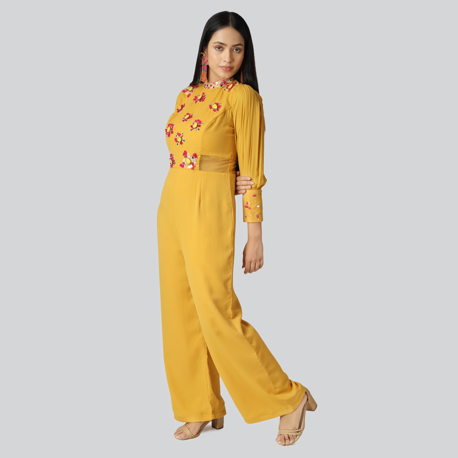 A girl wearing yellow mustard dress