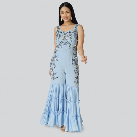 Smiling girl wearing blue suit