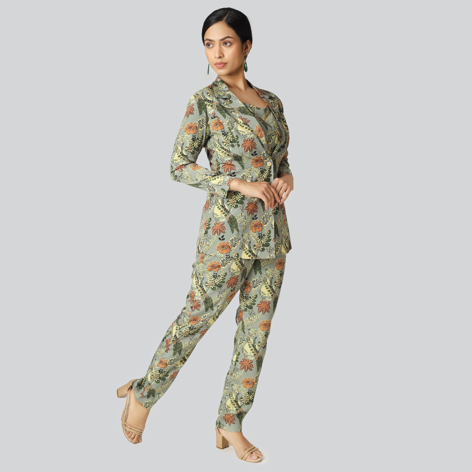Indian girl wearing formal printed pant suit 