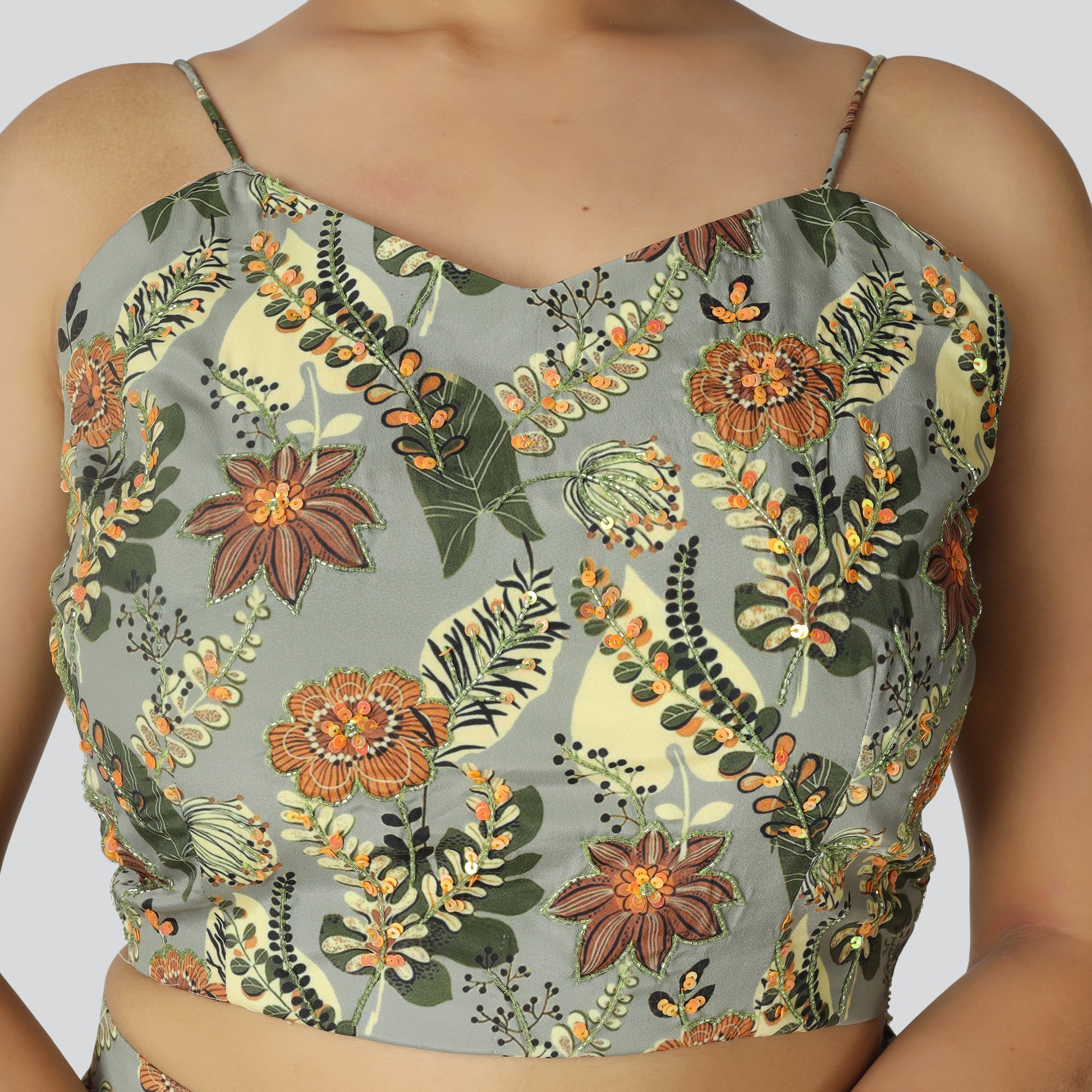 Printed dress top close look